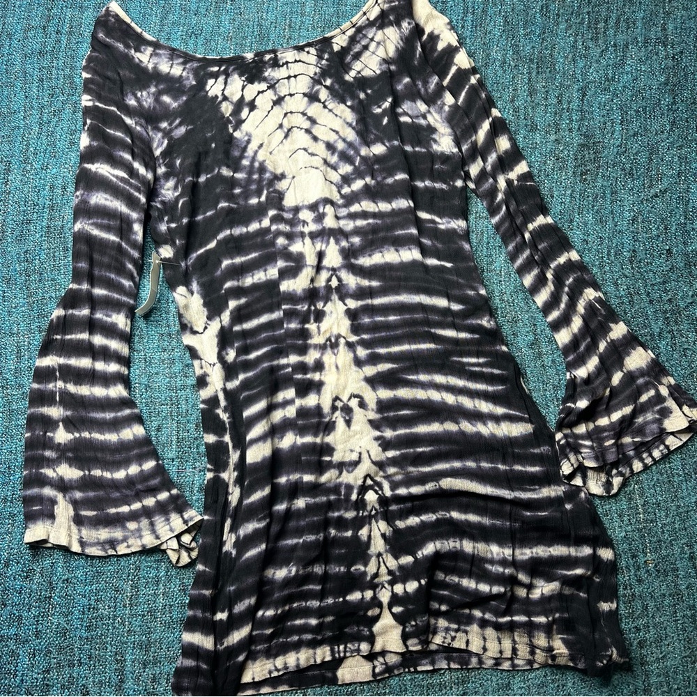 Raga November Nights Tunic Dress Tie Dye in Blue Grey Women's Small NWT Viscose